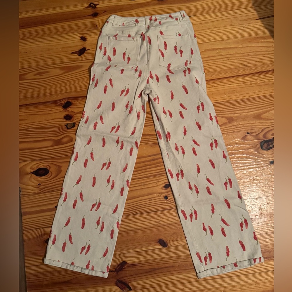 Cream Jeans with Pepper Designs